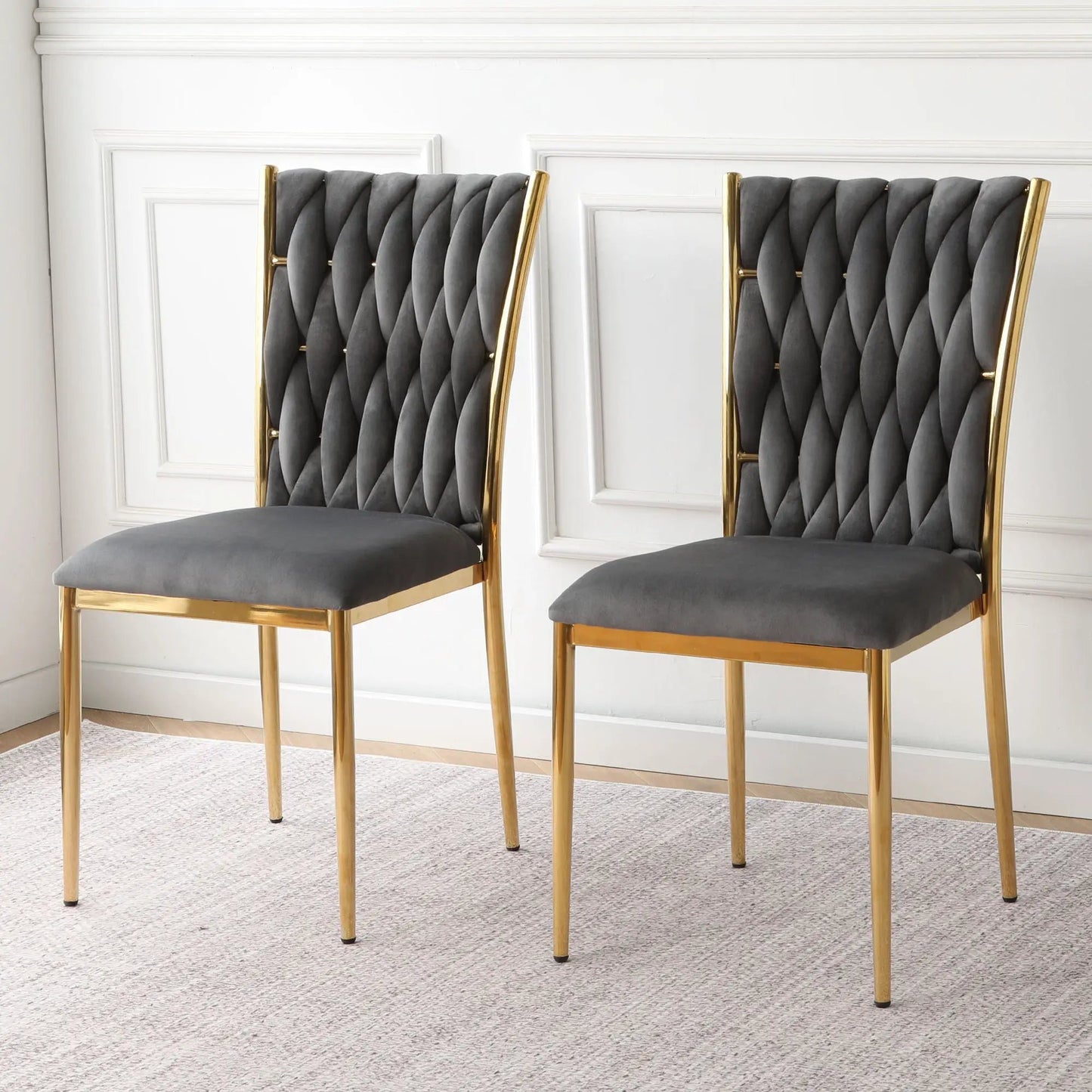 Modern Dining Chairs by Unique Piece Furniture tufted upholstery with gold frames pair on Tampa Home & Garden Store