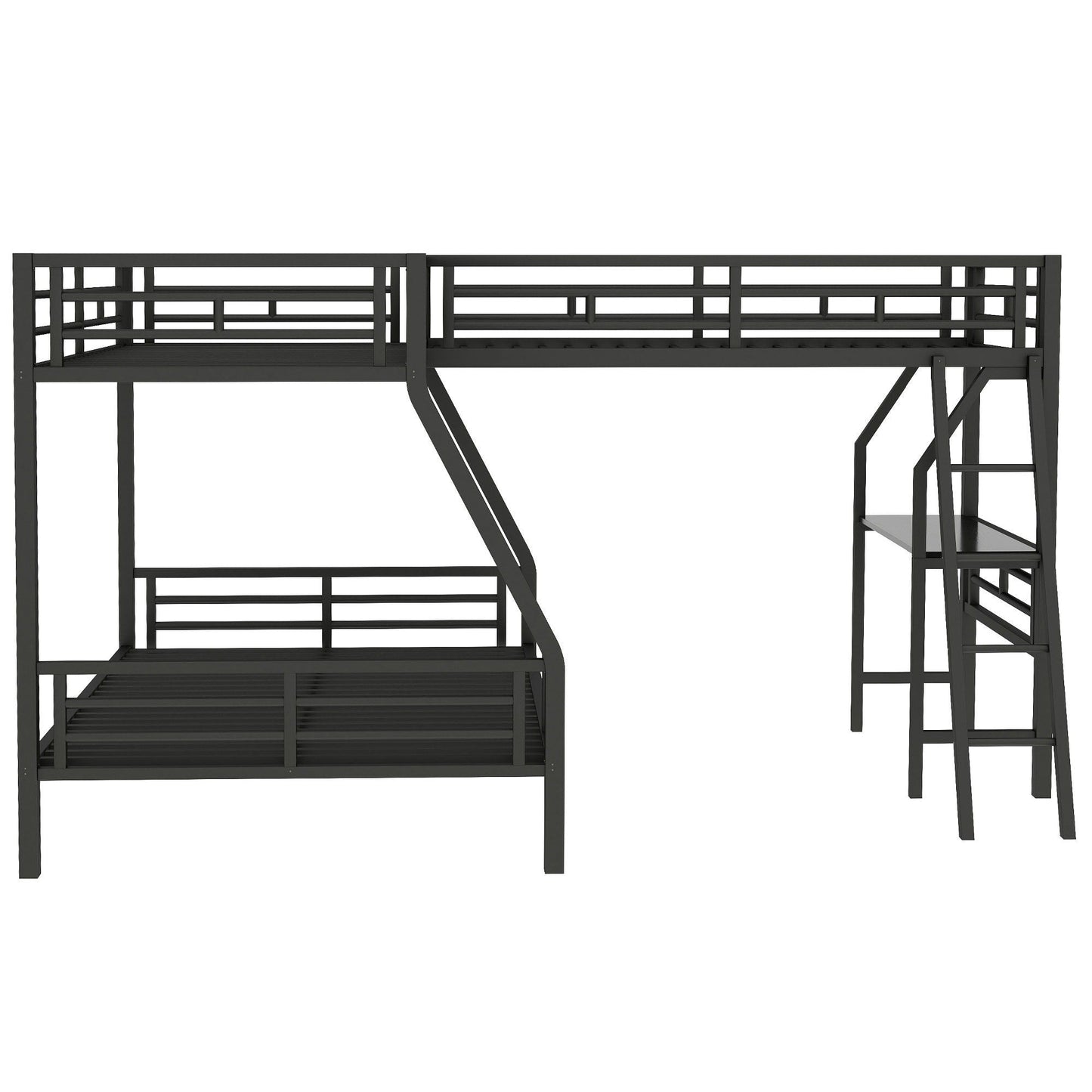HouseOfZazla black twin over full bunk bed with loft and desk, L-shaped design for 3 sleepers on Tampa Home & Garden Store