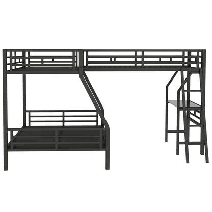 HouseOfZazla black twin over full bunk bed with loft and desk, L-shaped design for 3 sleepers on Tampa Home & Garden Store