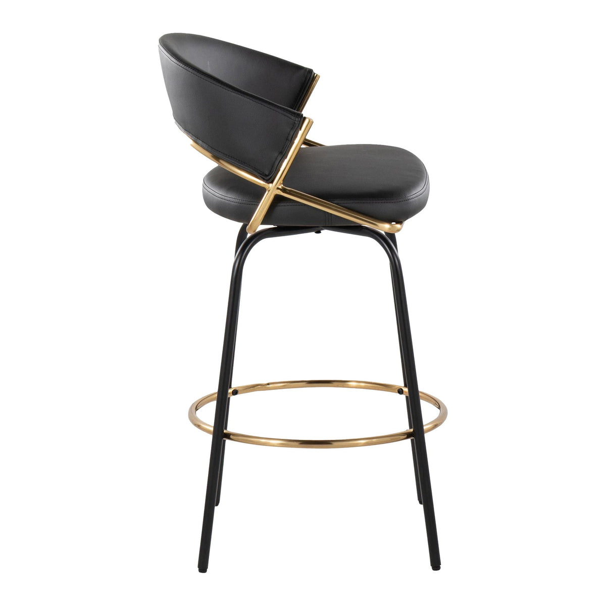 Jie fixed counter stools set of 2 with swivel footrest, black faux leather gold frame on Tampa Home & Garden Store