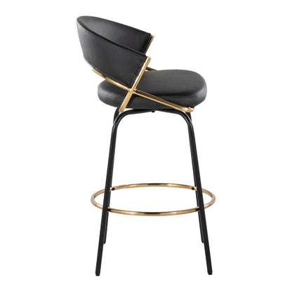Jie fixed counter stools set of 2 with swivel footrest, black faux leather gold frame on Tampa Home & Garden Store