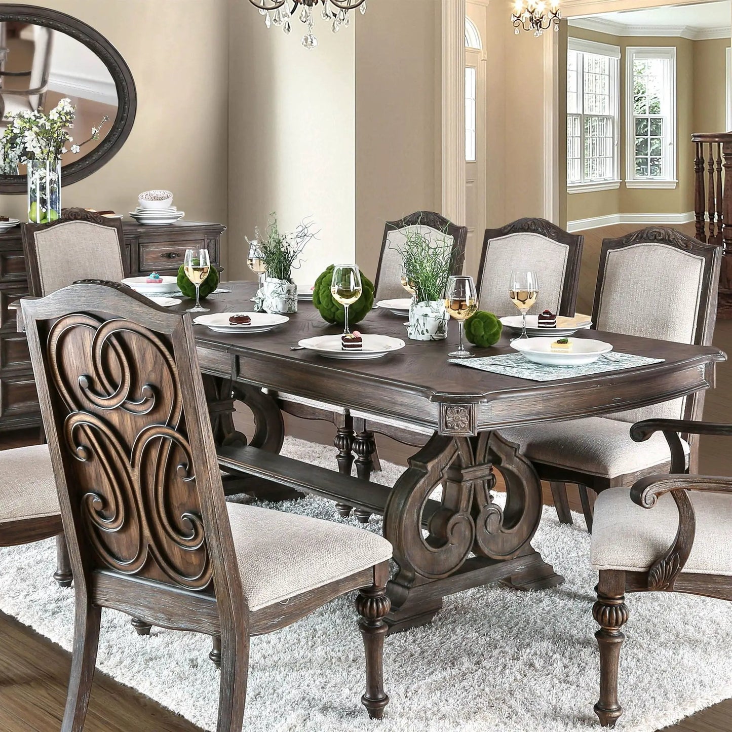 Rustic Dining Set Table and Upholstered Chairs