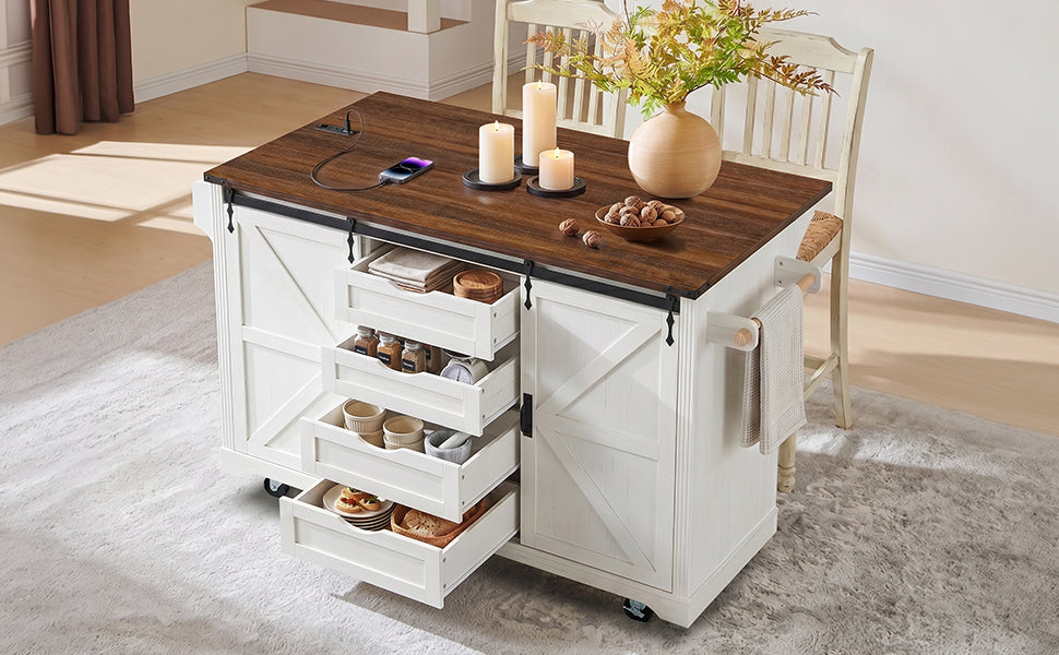 72 Inch Farmhouse Kitchen Island and Storage