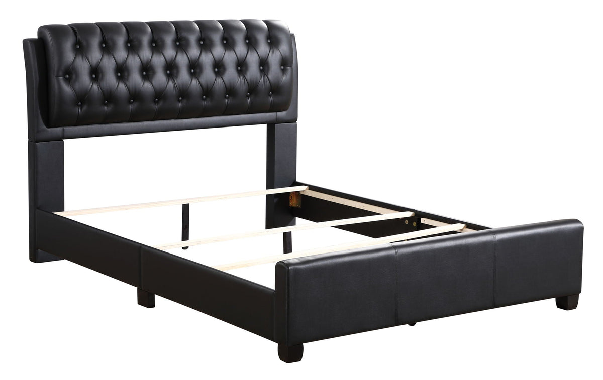 Tufted Upholstered Bed in black leather with button headboard on Tampa Home & Garden Store