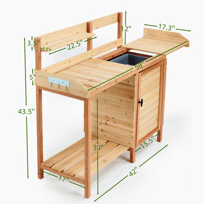 Outdoor Wooden Potting Bench and Sink for Patio
