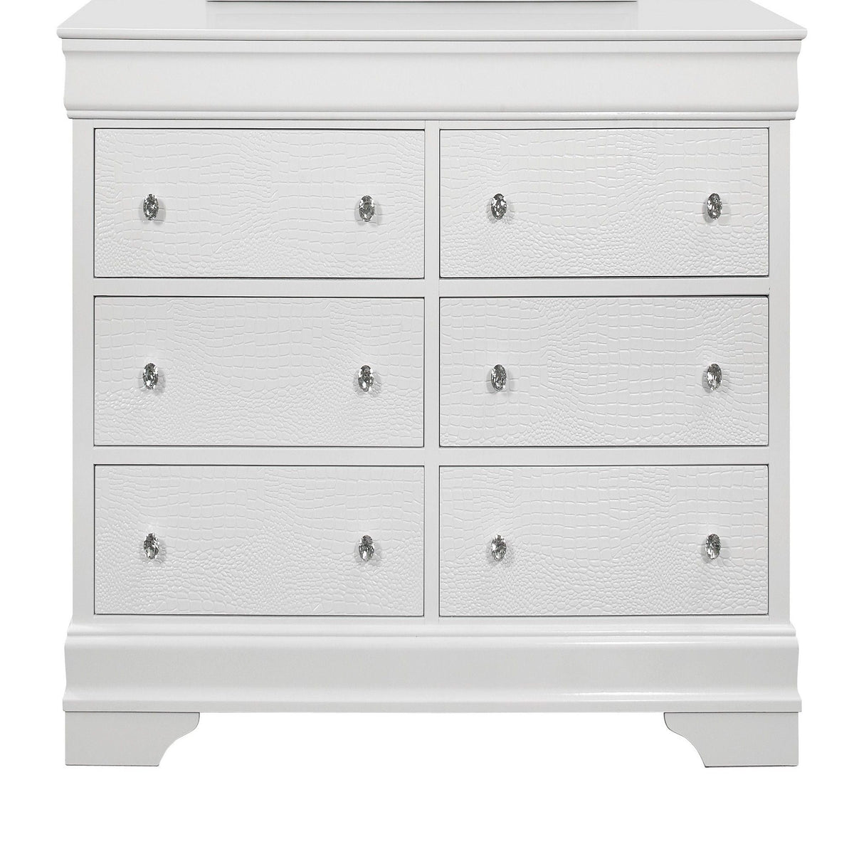 Dresser HouseOfZazla crocodile-textured white finish with crystal knob pulls on Tampa Home & Garden Store