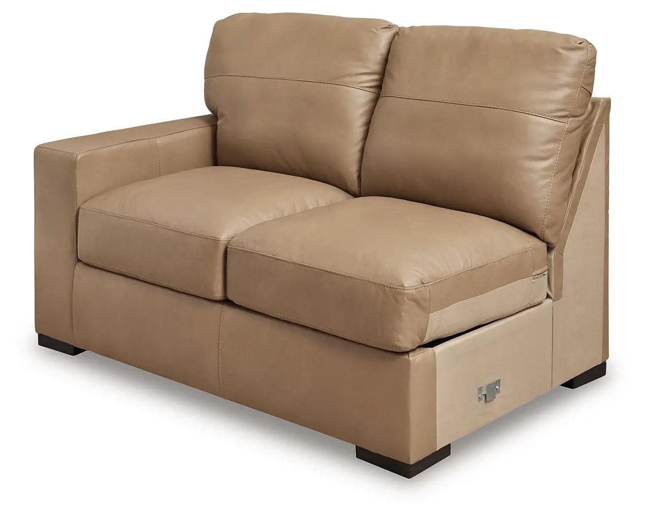 Bandon Sectional tan leather stationary sofa with plush dual back cushions and square arms on Tampa Home & Garden Store