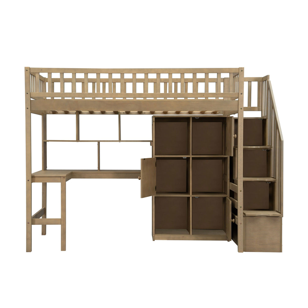Loft bed HouseOfZazla with built-in L-shaped desk, stairs, and storage cabinets in wood on Tampa Home & Garden Store
