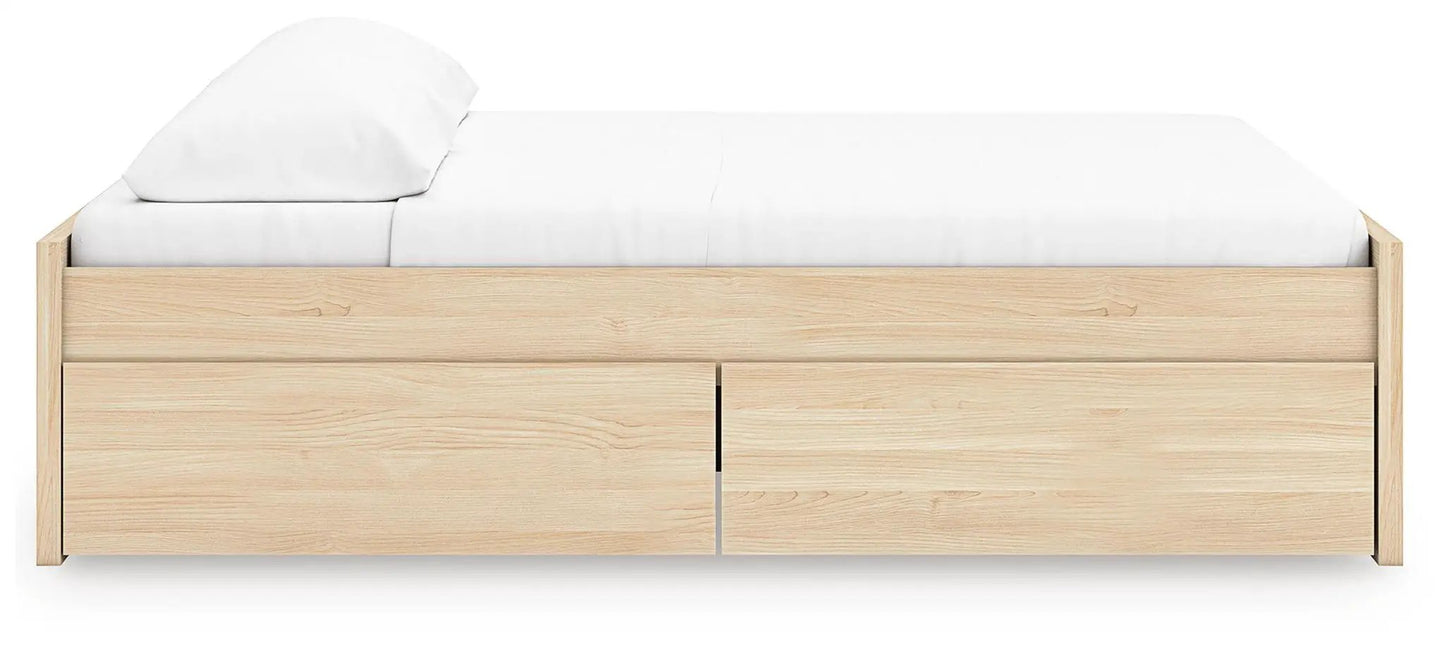 Onita Platform Bed in natural oak with 2 large front drawers and a solid wood frame on Tampa Home & Garden Store