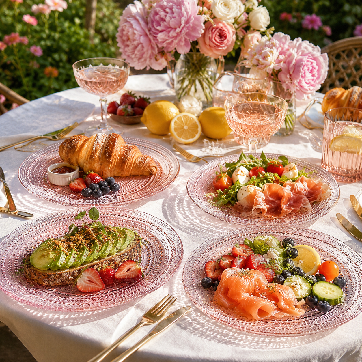 Blush Pink Hobnail Glass Dinner Plates Set of 4