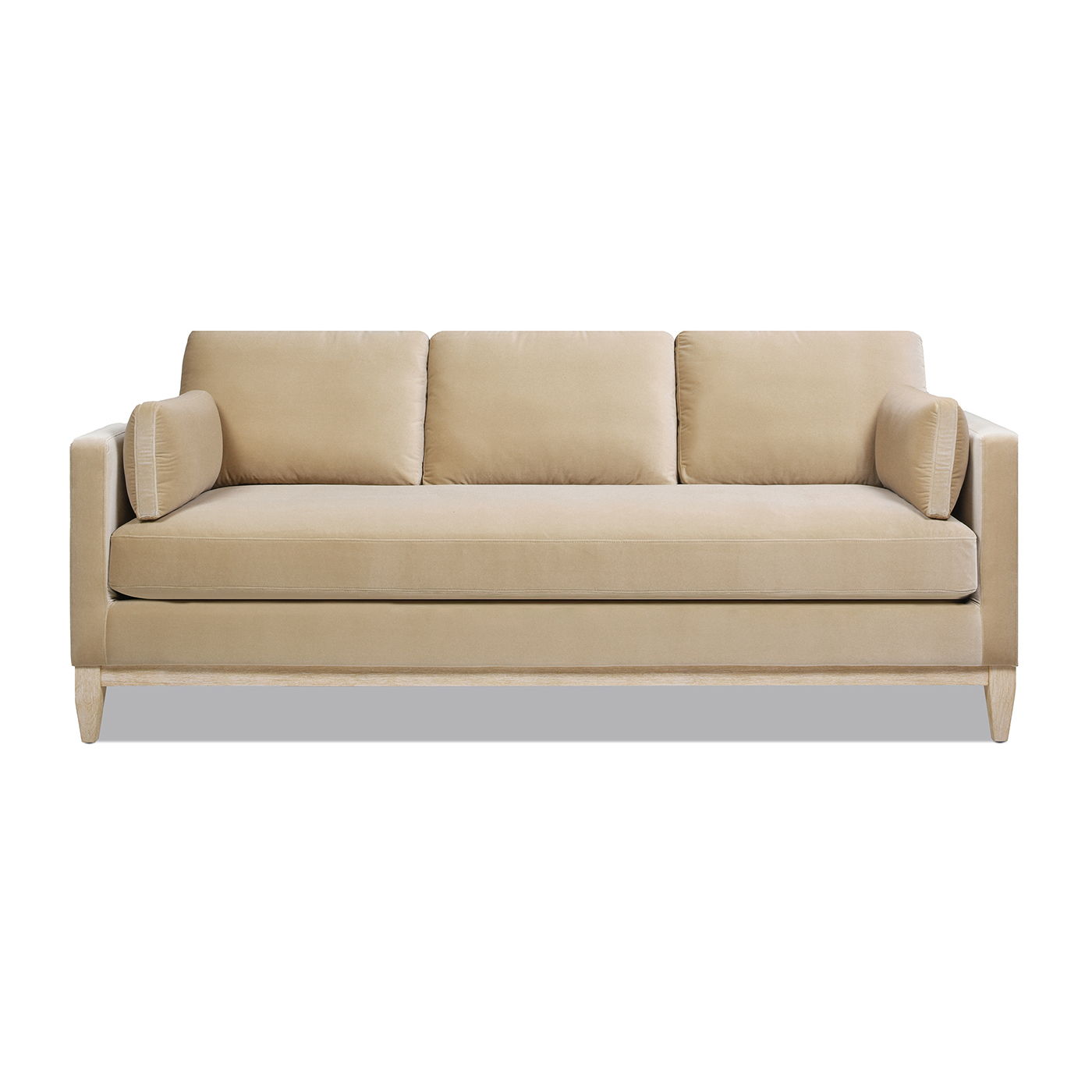 Knox Modern Farmhouse Sofa beige fabric with cushions and wooden legs HouseOfZazla stationary on Tampa Home & Garden Store