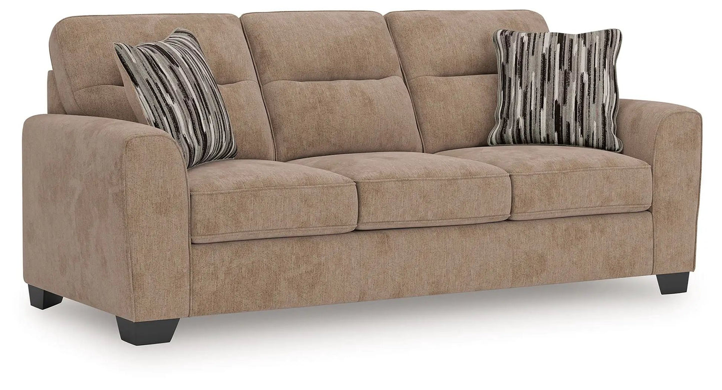 Olten sofa, beige fabric upholstery, 3-seat sofa with striped pillows by Unique Piece Furniture on Tampa Home & Garden Store