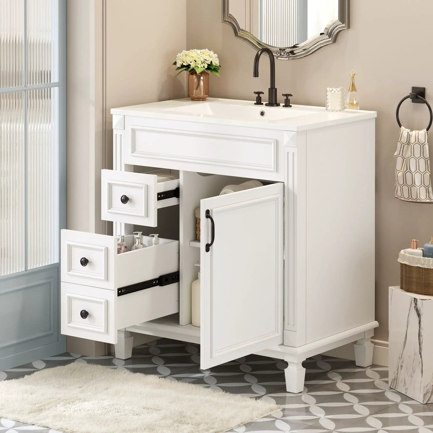 Bathroom Vanity With Sink and Cabinet Two Drawers