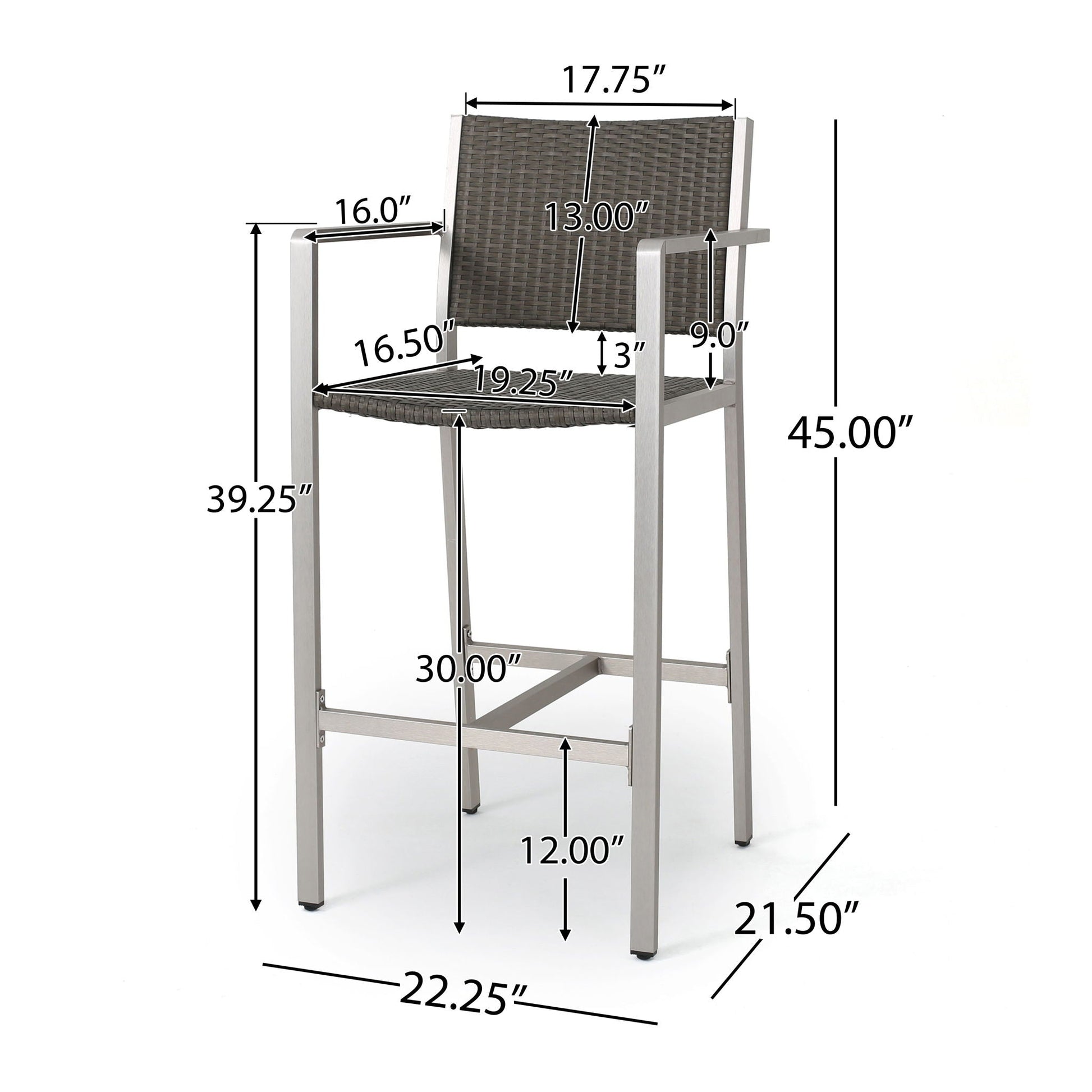 Outdoor bar stools set of 2 with rust-proof aluminum frame and dark brown woven seats on Tampa Home & Garden Store