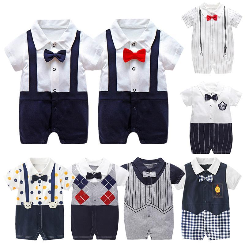 Stevvex baby boy romper set in cotton jumpsuits 0-12M with navy suspenders and bow ties on Tampa Home & Garden Store