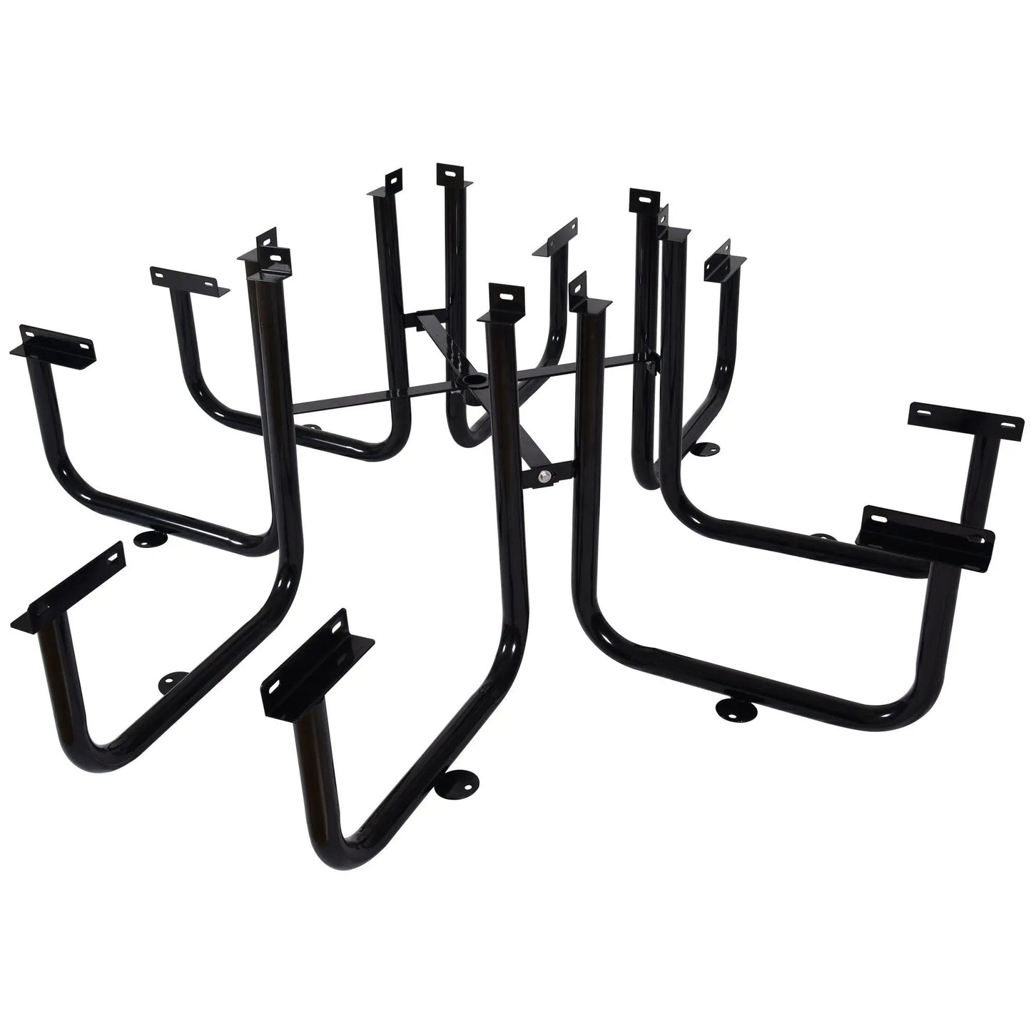 Square outdoor steel picnic table base with umbrella pole posts, black powder-coated finish on Tampa Home & Garden Store