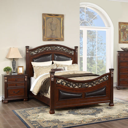 3 Piece Bedroom Set dark wood bed with carved headboard and two nightstands HouseOfZazla on Tampa Home & Garden Store