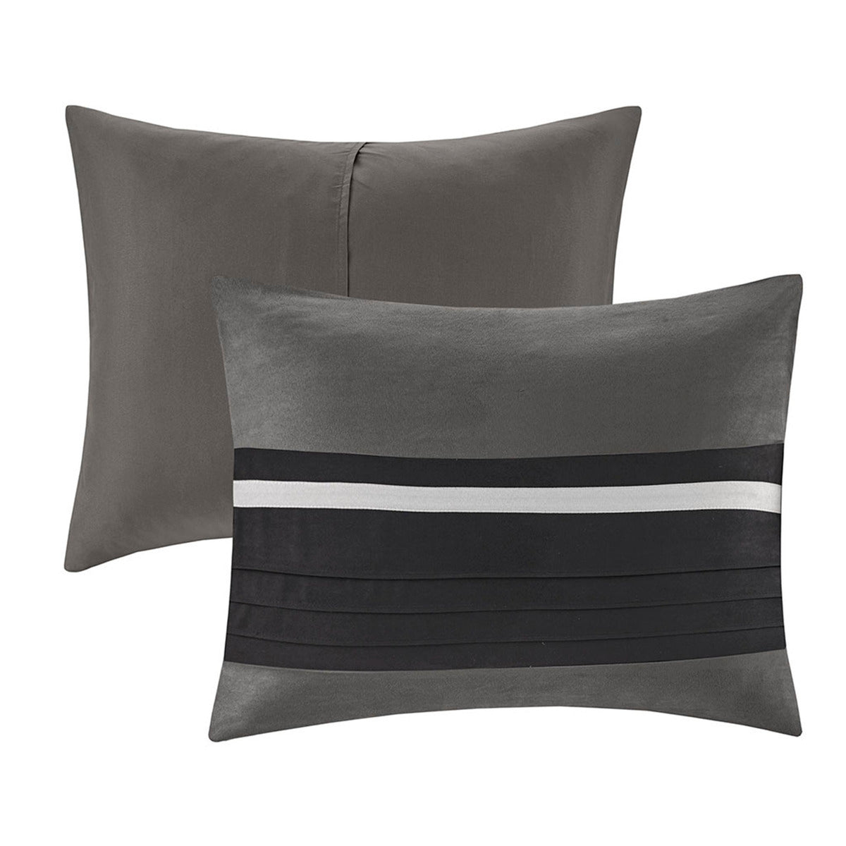 7 Piece Faux Suede Black and Grey Comforter Set