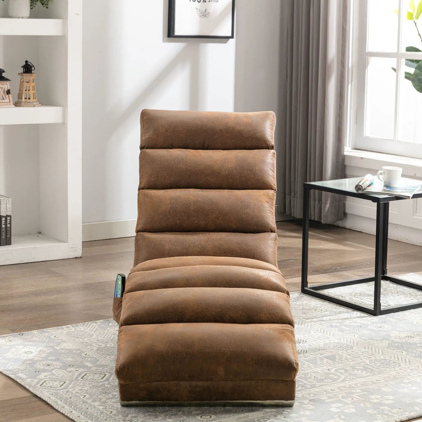 Massage chaise lounge indoor with remote in brown leather by Unique Piece Furniture on Tampa Home & Garden Store