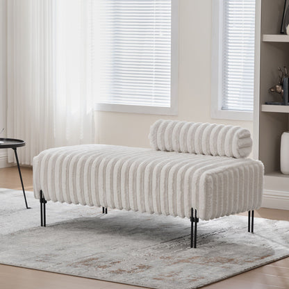 Mini loveseat with white ribbed fabric upholstery and black metal legs by HouseOfZazla on Tampa Home & Garden Store