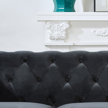 Chesterfield tufted black fabric sofa with deep button detailing on Tampa Home & Garden Store