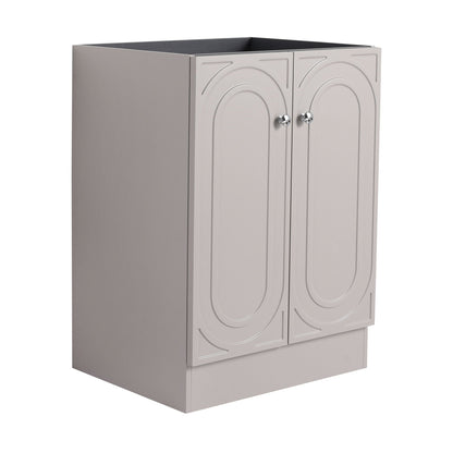 Freestanding vanity with soft-close doors, gray cabinet with arched panel fronts, HouseOfZazla on Tampa Home & Garden Store