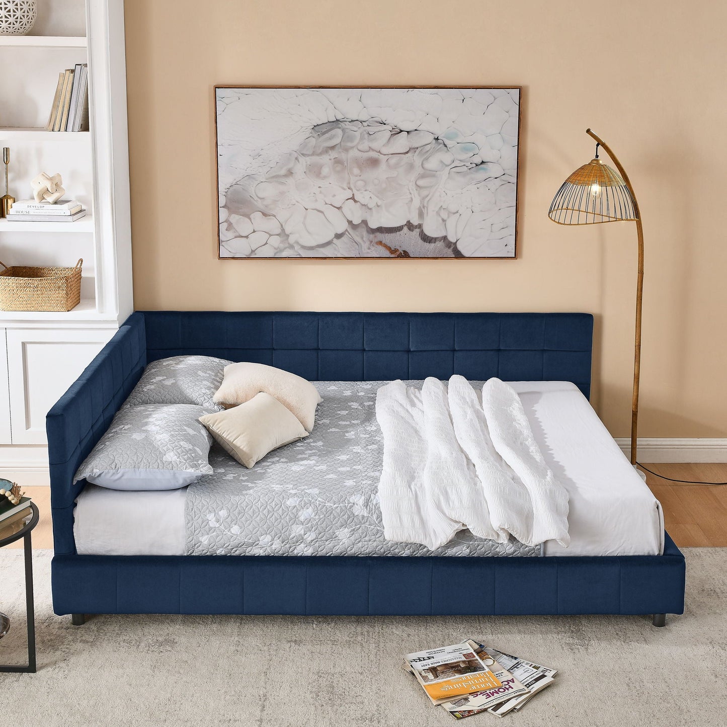 Mid Century Storage Upholstered Tufted Bed Frame
