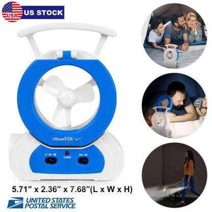 GemGear desk cooling fan with 180° LED lamp, blue circular frame, compact 5.71 x 2.36 x 7.68 in on Tampa Home & Garden Store
