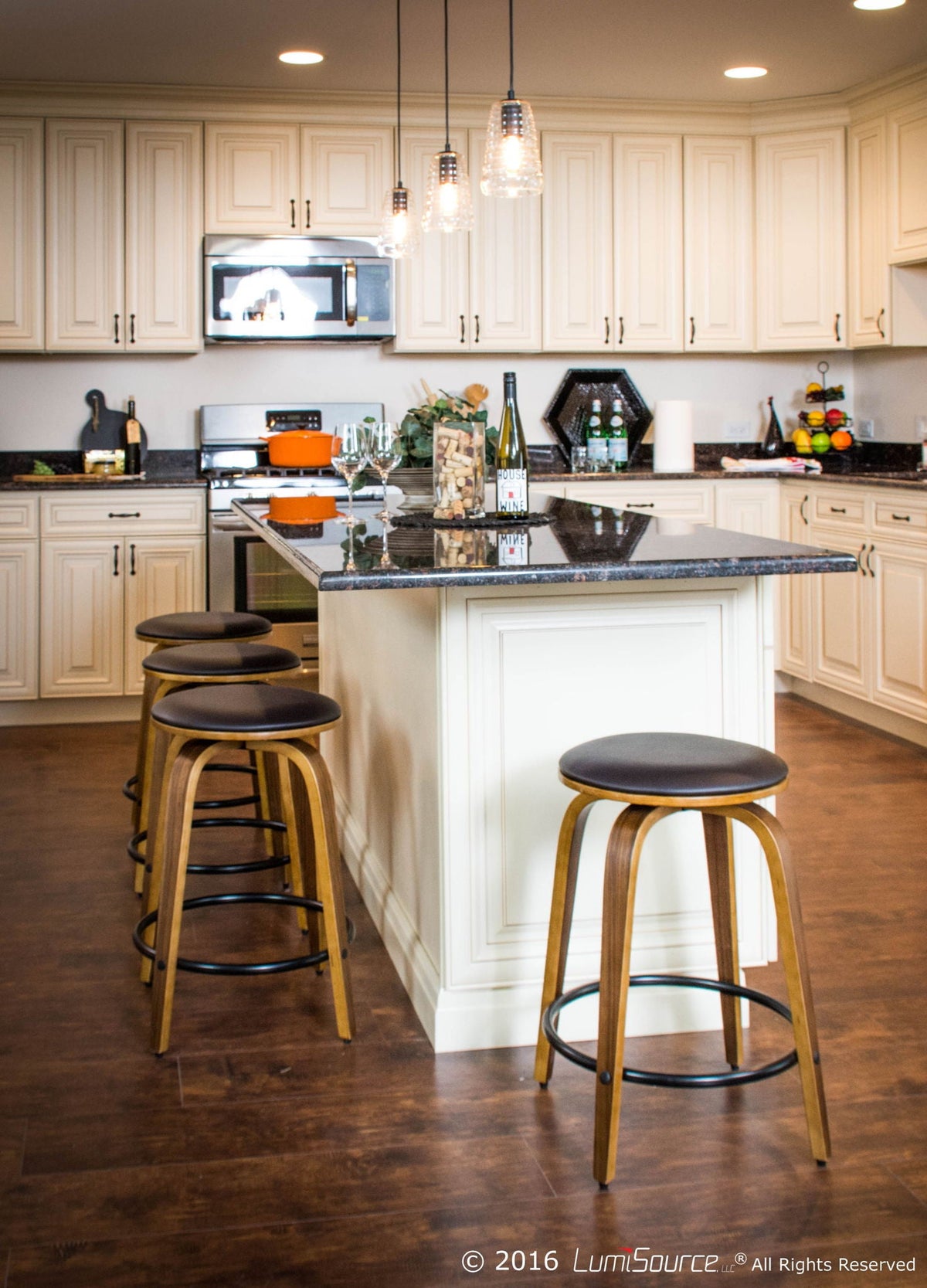 Long industrial pendant lighting by HouseOfZazla ribbed clear glass shades over kitchen island on Tampa Home & Garden Store