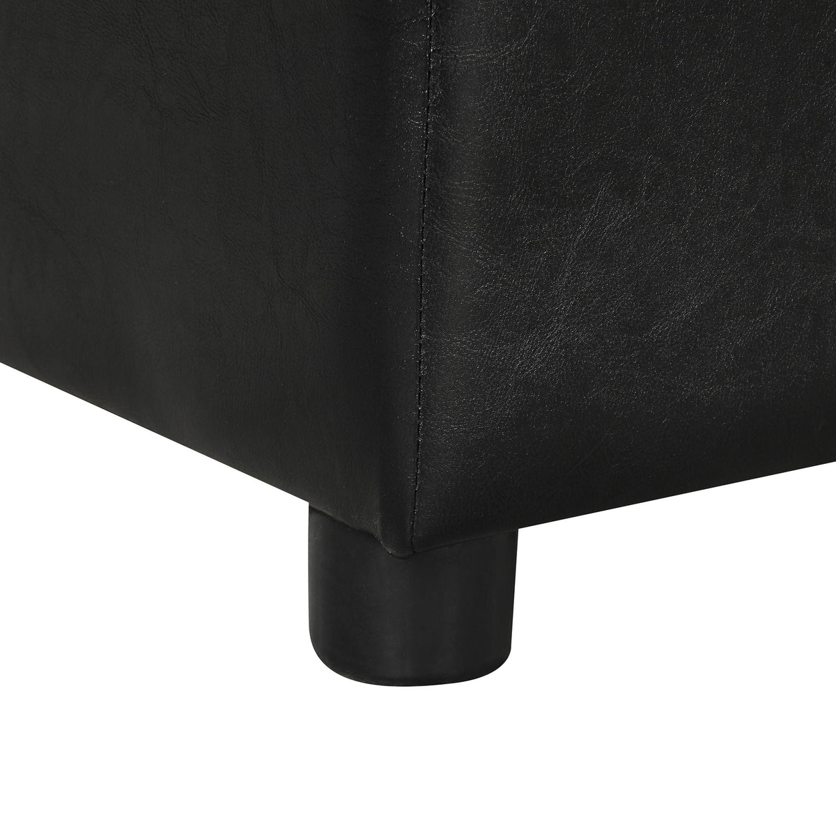 Twin size black leather sleeper ottoman close up showing stitched seam and leg HouseOfZazla on Tampa Home & Garden Store
