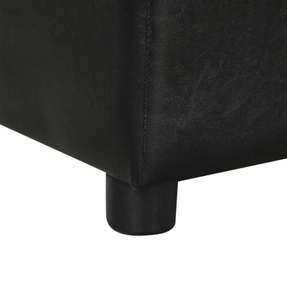 Twin size black leather sleeper ottoman close up showing stitched seam and leg HouseOfZazla on Tampa Home & Garden Store