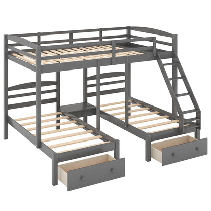 Gray Full Over Twin and Twin Bunk With Drawers