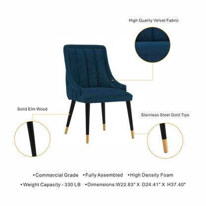 Eda Dining Chair navy velvet with stitched upholstery, elm wood legs with tips, HouseOfZazla on Tampa Home & Garden Store