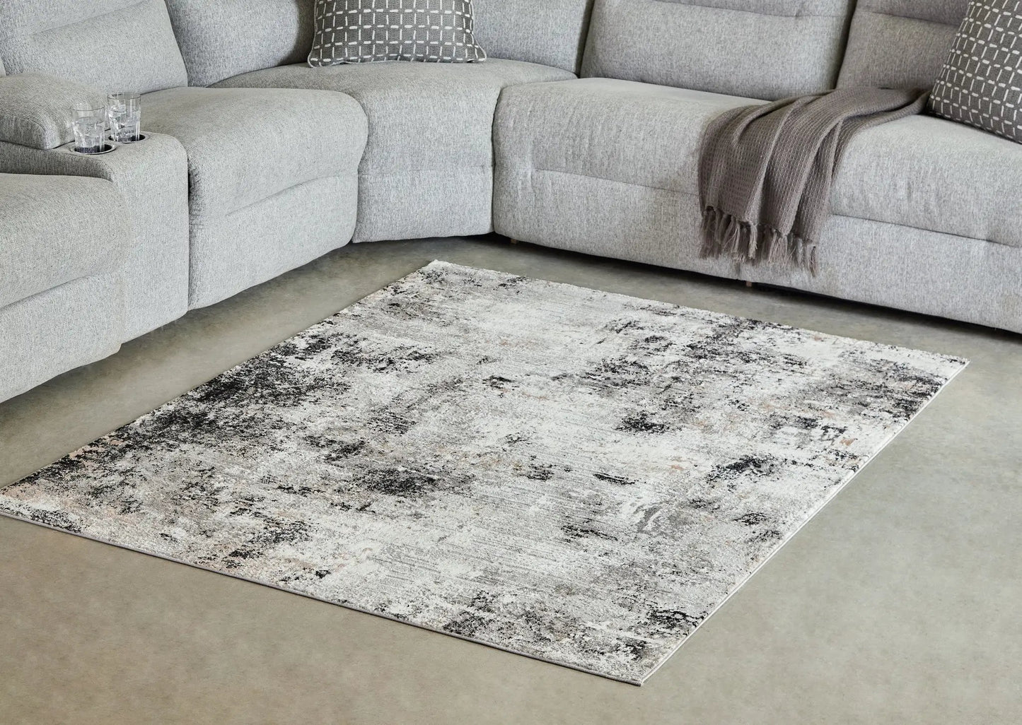 Langwell rug by Unique Piece Furniture, gray abstract distressed area rug for living room on Tampa Home & Garden Store