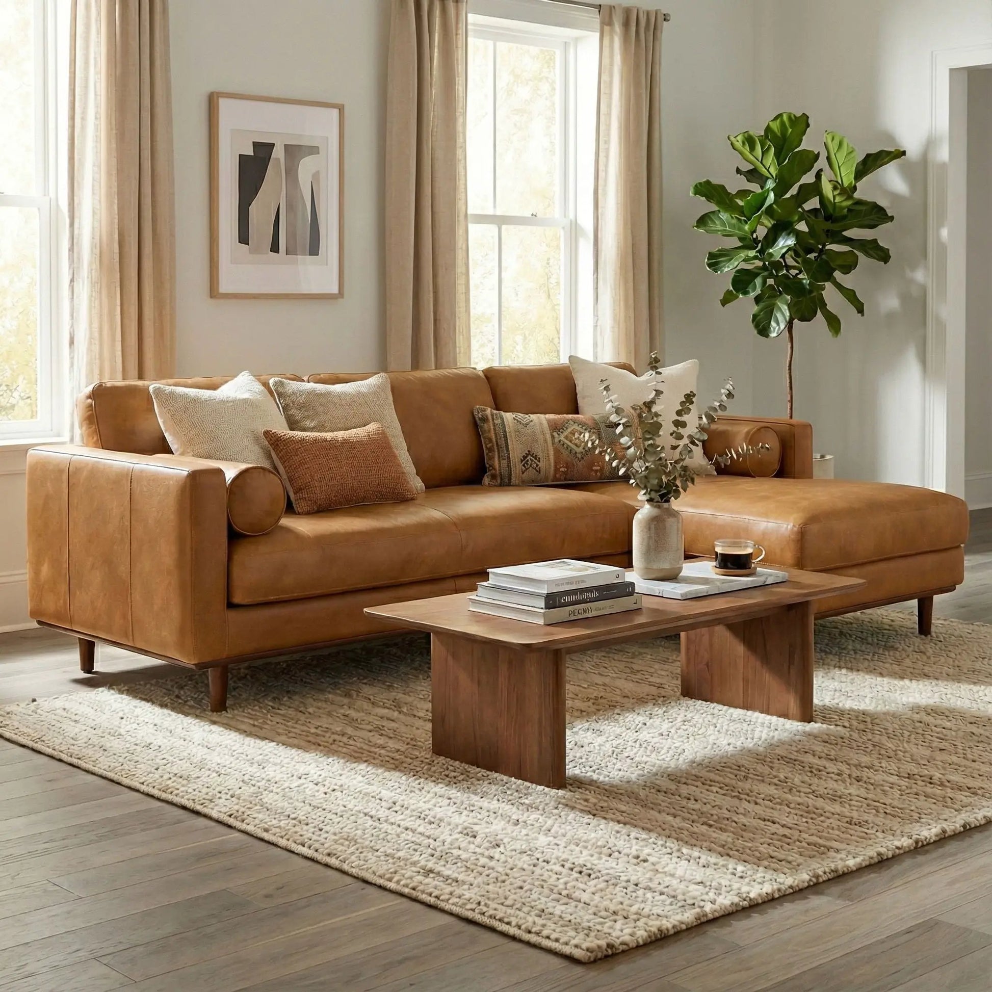 Morrison Upholstered Sectional Sofa, tan leather, Unique Piece Furniture on Tampa Home & Garden Store