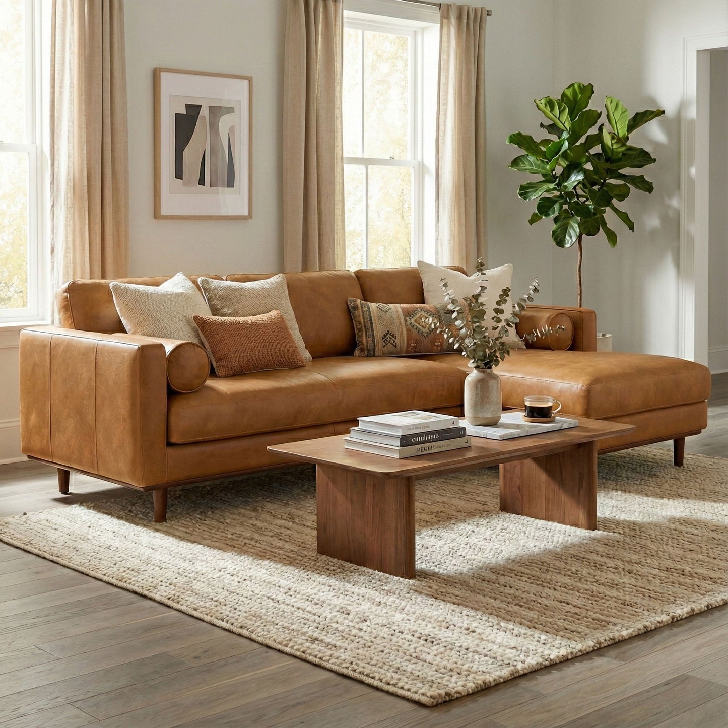 Morrison Upholstered Sectional Sofa tan leather by HouseOfZazla in living space on Tampa Home & Garden Store