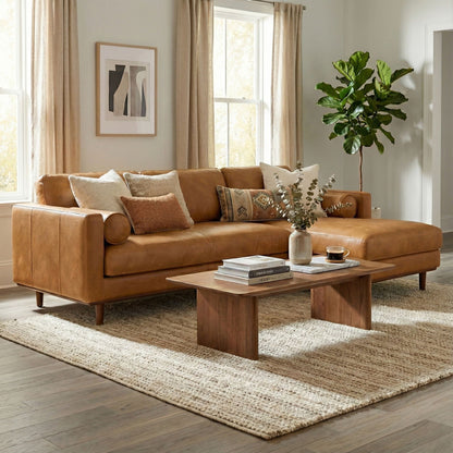 Morrison Upholstered Sectional Sofa tan leather by HouseOfZazla in living space on Tampa Home & Garden Store
