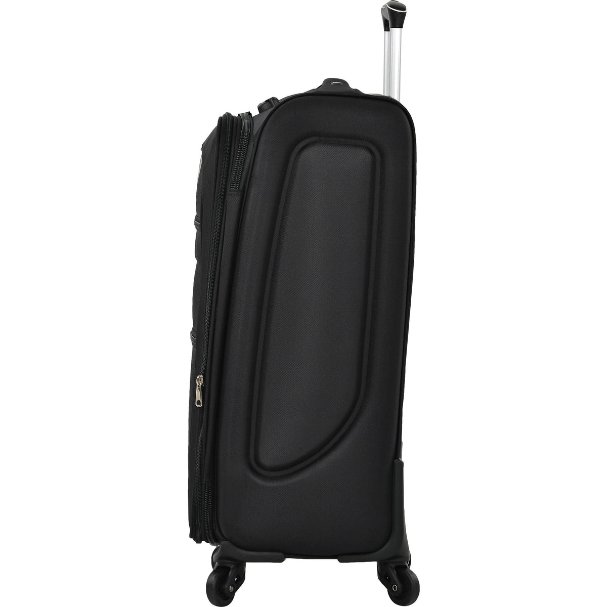 Softside expandable upright spinner suitcase in black with telescoping handle and wheels on Tampa Home & Garden Store