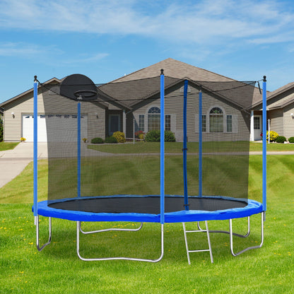 12ft Trampoline with Basketball Hoop and Blue Net