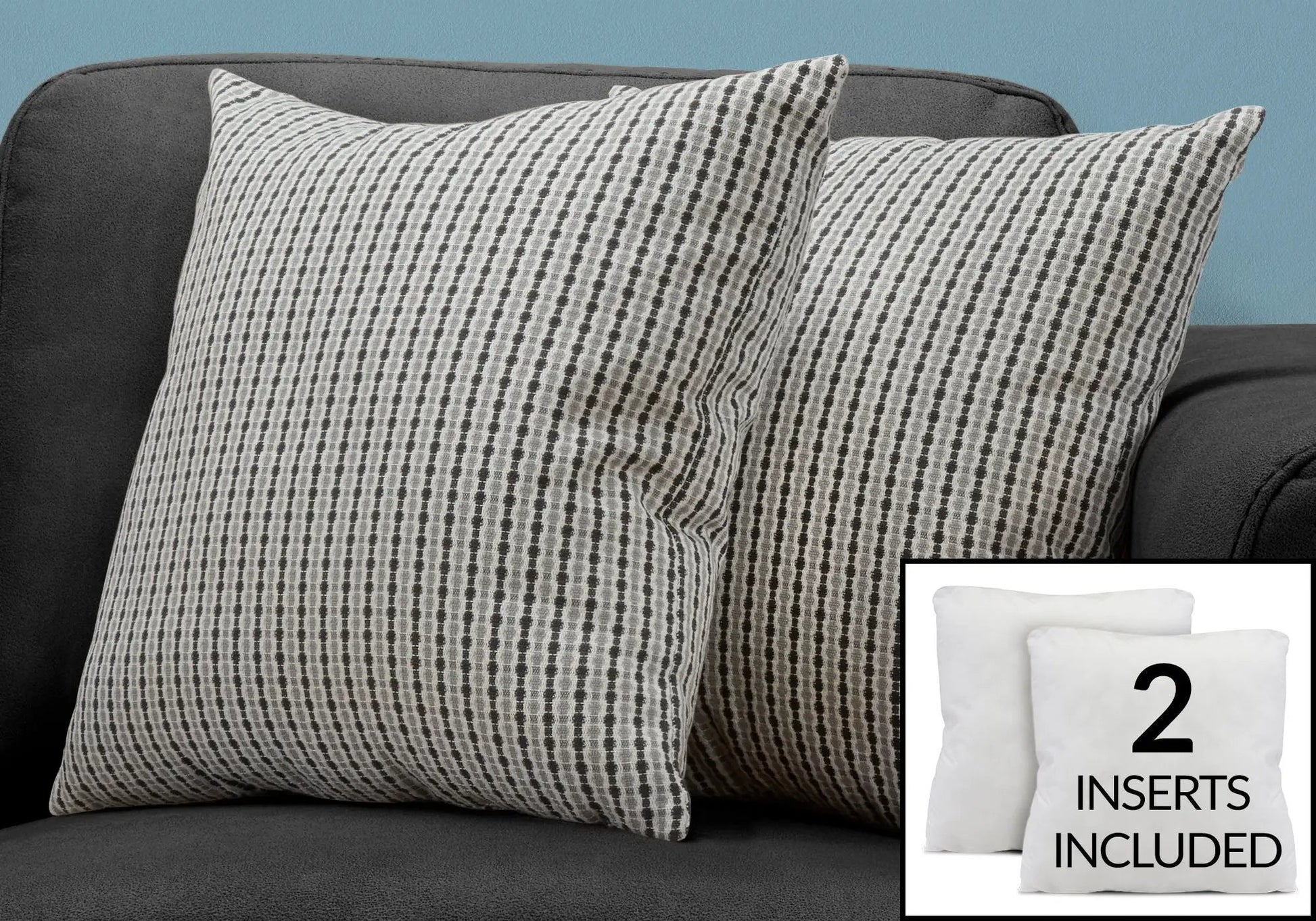 Square decorative throw pillow with black and white striped pattern, hypoallergenic, includes 2 inserts on Tampa Home & Garden Store
