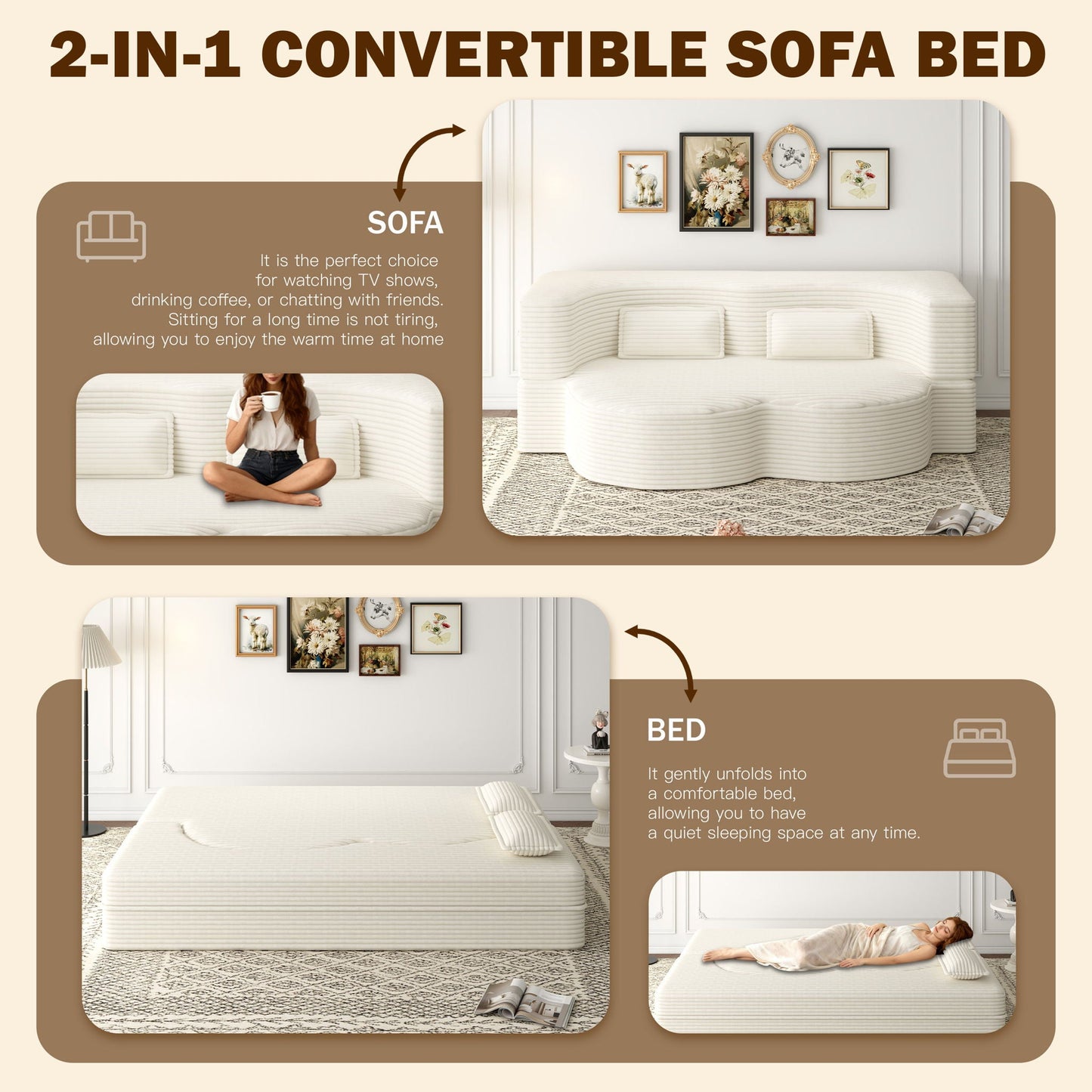 Floor sofa bed with 2 pillows, twin-size convertible mattress by HouseOfZazla on Tampa Home & Garden Store