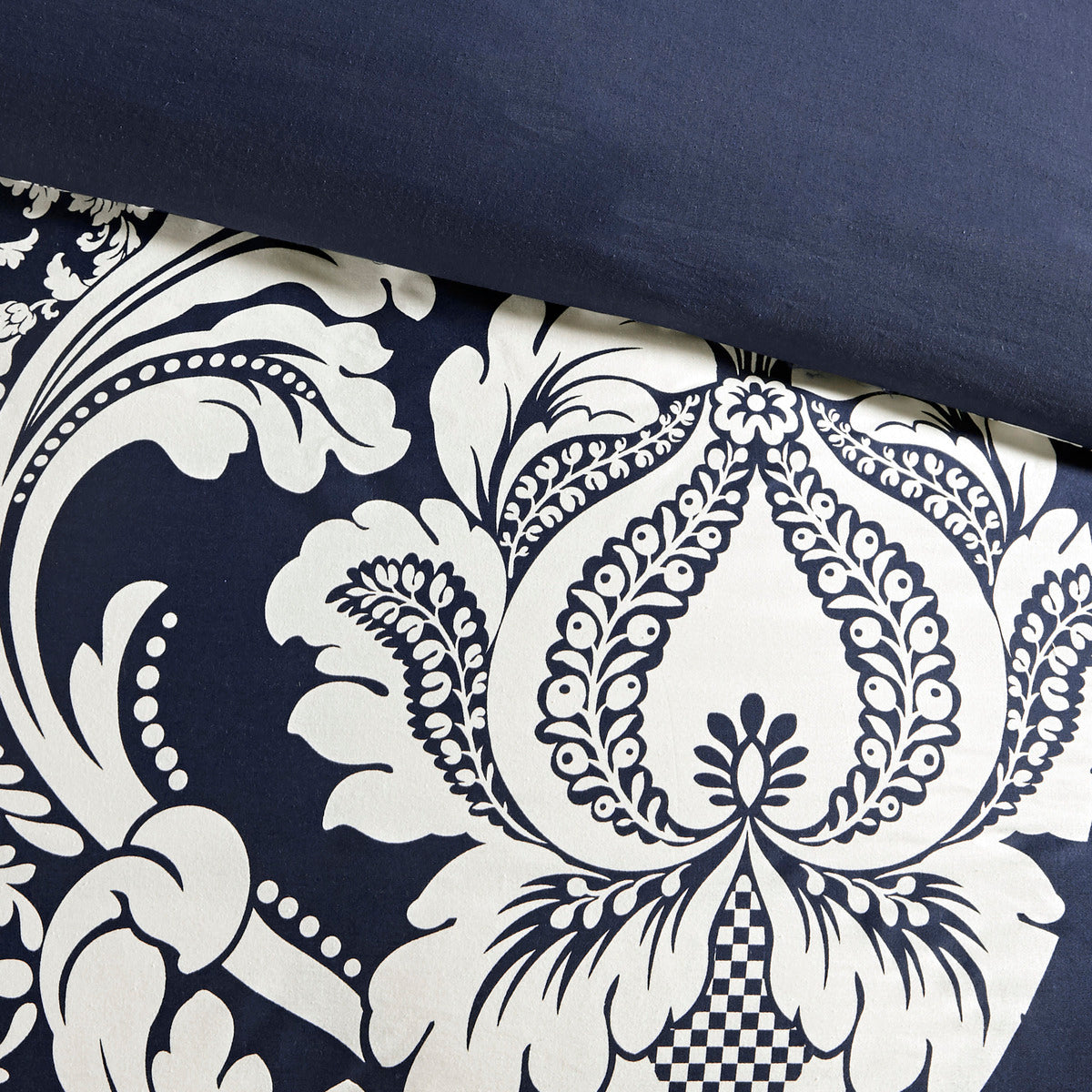 7 Piece Cotton Printed Comforter Set Indigo Queen by HouseOfZazla with damask print on Tampa Home & Garden Store