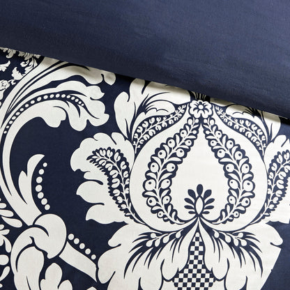 7 Piece Cotton Printed Comforter Set Indigo Queen by HouseOfZazla with damask print on Tampa Home & Garden Store