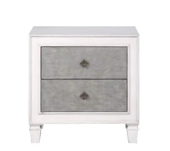 Katia Weathered Night Stand gray/white with diamond knobs, 2-drawer accent nightstand on Tampa Home & Garden Store