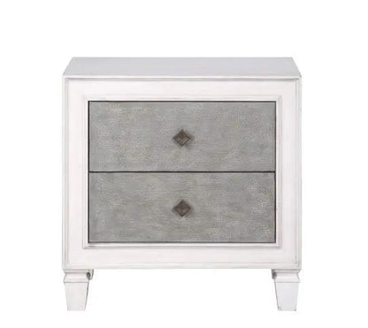 Katia Weathered Night Stand gray/white with diamond knobs, 2-drawer accent nightstand on Tampa Home & Garden Store
