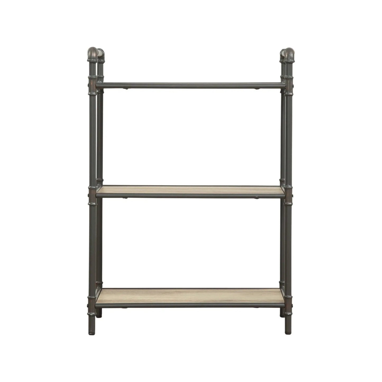 Itzel Bookshelf etageres with industrial pipe-frame in dark metal and light wood shelves on Tampa Home & Garden Store