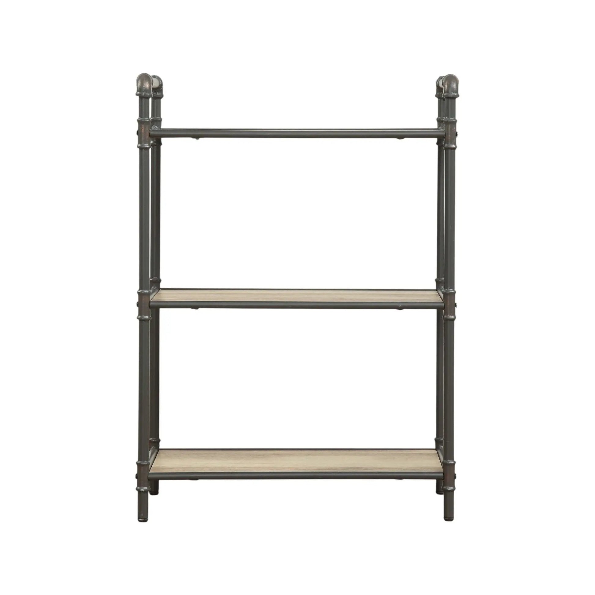 Itzel Bookshelf etageres with industrial pipe-frame in dark metal and light wood shelves on Tampa Home & Garden Store