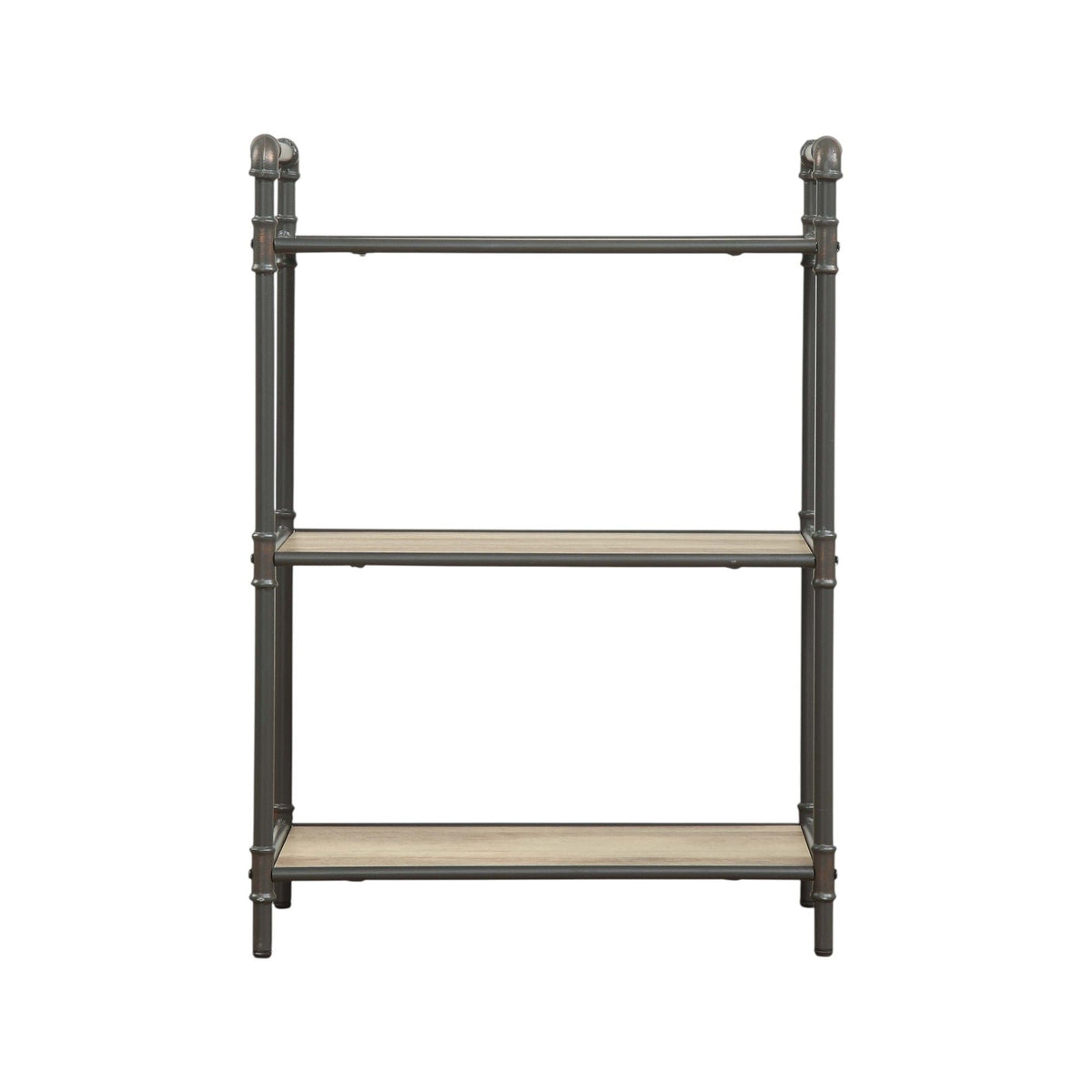 HouseOfZazla etagere bookshelf with light brown wood shelves and dark metal frame on Tampa Home & Garden Store
