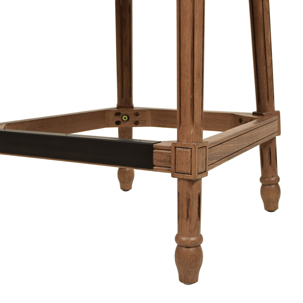 Rattan wicker counter bar stool with oak frame, dark brown finish, turned legs on Tampa Home & Garden Store