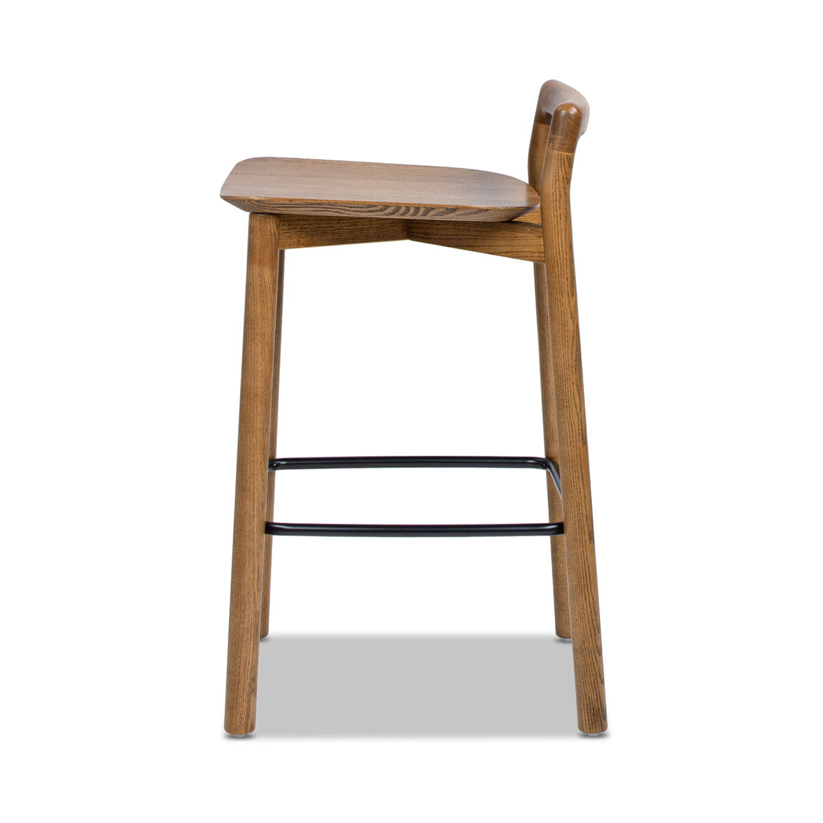 Modern Minimalist Low Back Counter Stool in ash wood with dark brown walnut finish on Tampa Home & Garden Store
